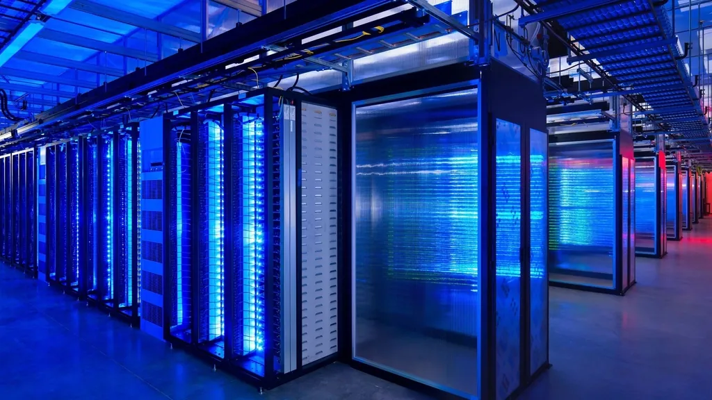 Data center aisle with server racks